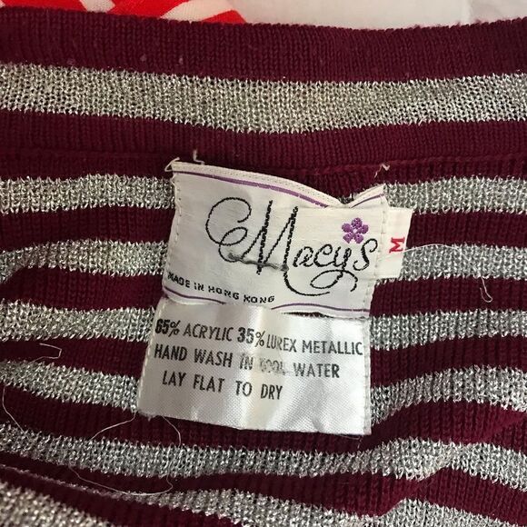 70’s 70s VINTAGE MACY’S Silver Burgundy Cardigan M - Picture 10 of 13